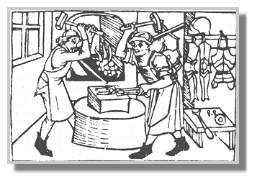 Dieser Holzschnitt aus Rodericus Zamorensis Spiegel des menschlichen Lebens von 1477 ziert den Einband von "Schmiede Brunsema". Diese von Agate Helling zur Verffentlichung vorbereitete Schrift behandelt ausfhrlich die Historie einer Schmiede in Rhauder-Wester-Fehn
